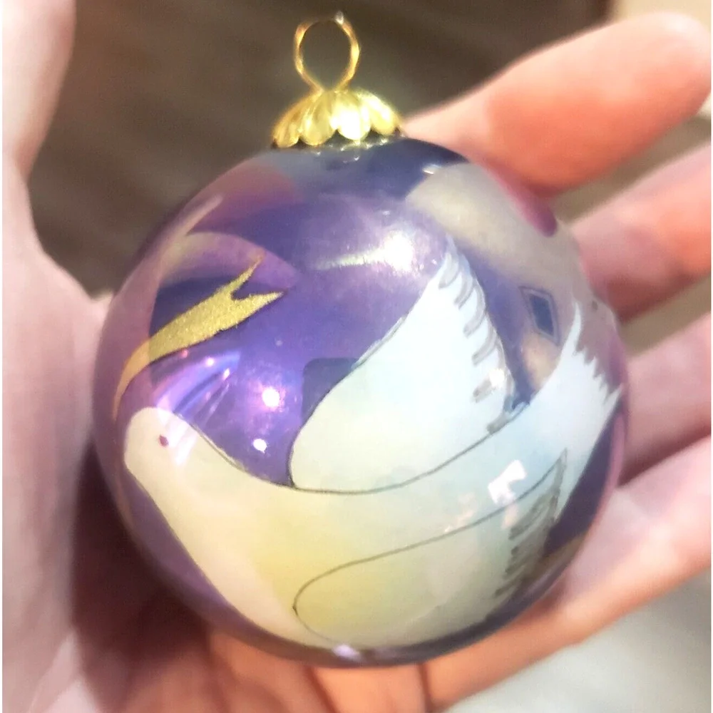 VTG Li Bien Glass Reverse Hand Painted Christmas Ornament Dove Olive Branch 2001